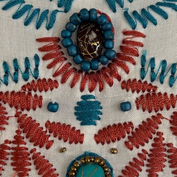 Island Boho White Cotton Embroidered Beaded Tunic Top - Picture 3 of 10